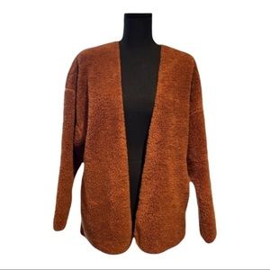 Abound Women's small Brown Teddy Faux Fur Open Front Long Sleeve Cardigan.